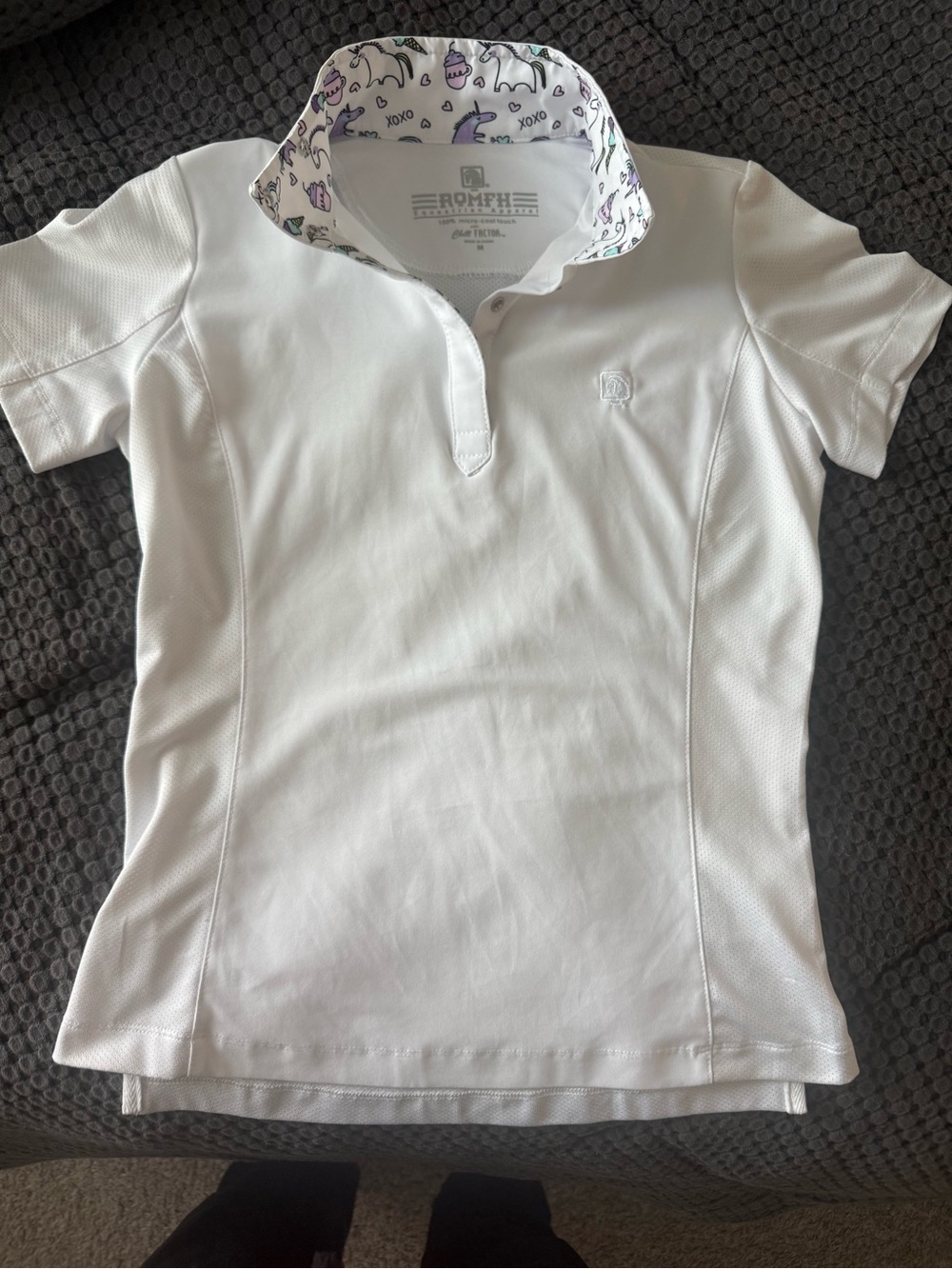 Romfh White Girls' Short Sleeve Equestrian show shirt size M